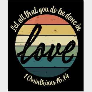 Retro Rainbow Love 1 Corinthians 16:14 Bible Verse Christian Posters and Art